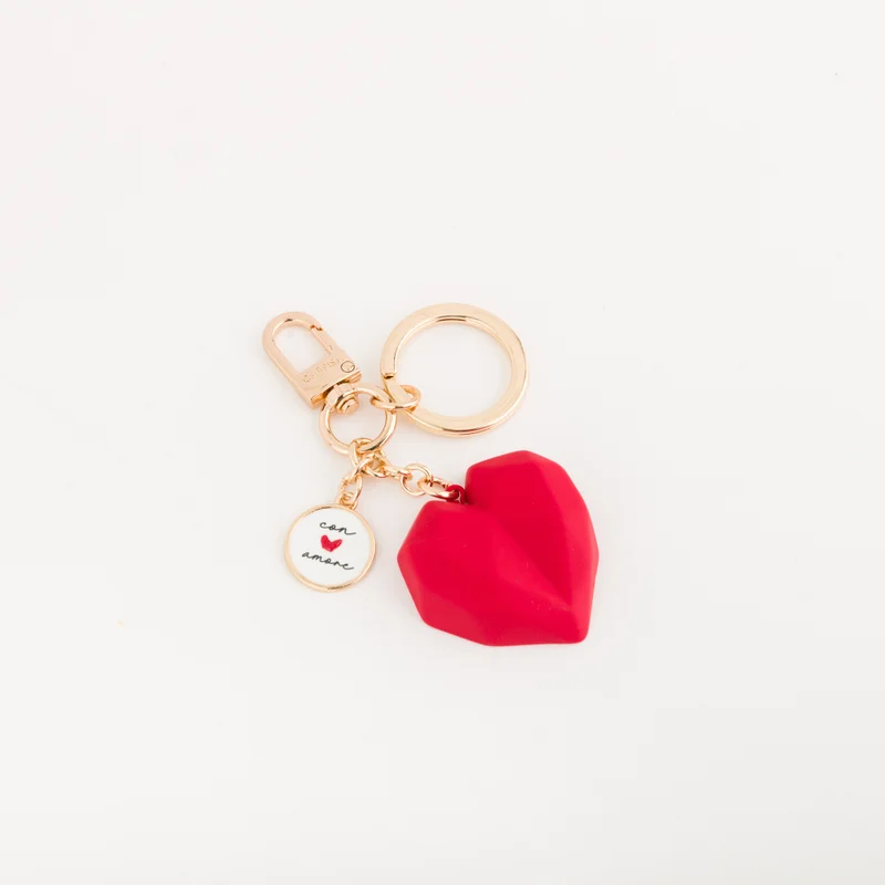 كاربيزا Women's Keyring Coin Purse Rosa Heart Lipstick Red