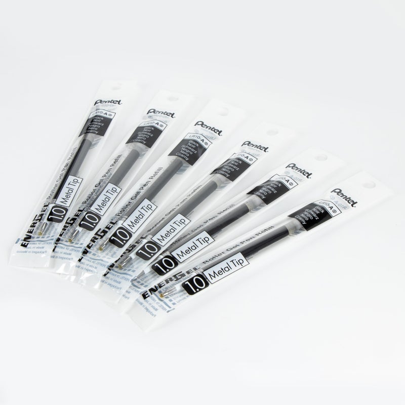Pentel Refill Ink - for EnerGel Gel Pen, 1.0mm Metal Tip, Bold, Black Ink, Pack of 6 Refills (LR10-6A) - Image 2