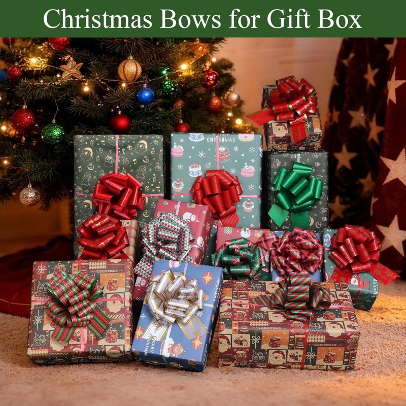Christmas Pull Bows 5-Inch Colorful Mixed Pack - Festive Decorative Gift Wrapping Bows for Xmas Holiday Present Basket Wine Bottle Bouquet Decor - Image 2
