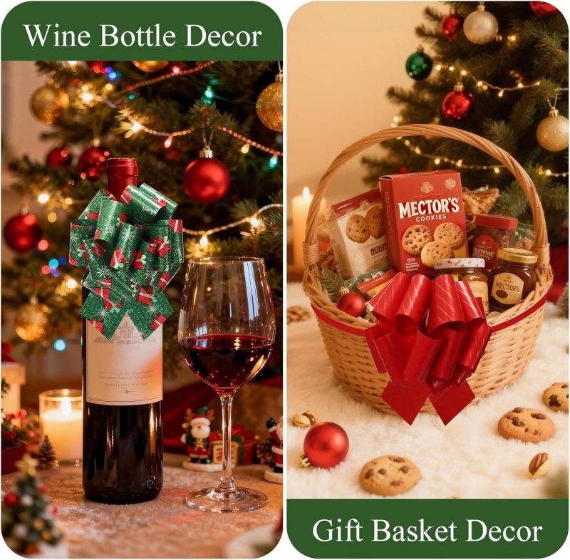 Christmas Pull Bows 5-Inch Colorful Mixed Pack - Festive Decorative Gift Wrapping Bows for Xmas Holiday Present Basket Wine Bottle Bouquet Decor - Image 5