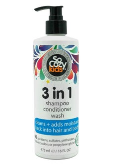 SoCozy SoCozy 3 in 1 Kids Shampoo + Conditioner + Body Wash (16 Fl Oz) Gentle, Hydrating Hair & Body Cleanser with Keratin, Vitamin B5, & Kiwi Extract, Paraben & Sulfate-Free  - Image 1