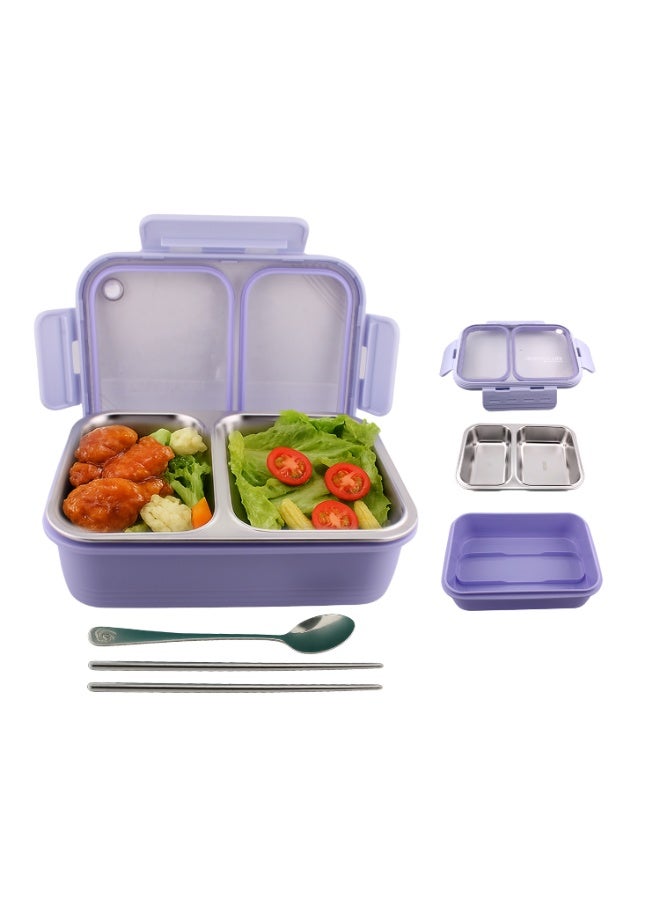 CRAVISTA Stainless Steel Bento Lunch Box, Leak Proof Lunchbox for Kids, BPA Free Bento Box for Kids and Adults | Tiffin for Office and School (Purple, 700 ML, 2 Compartment) - Image 2