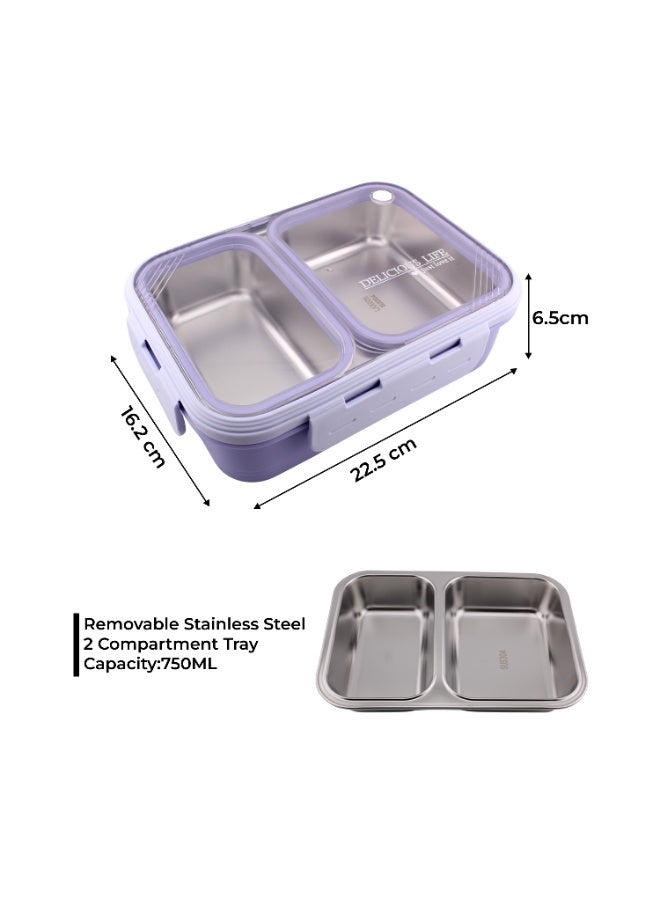 CRAVISTA Stainless Steel Bento Lunch Box, Leak Proof Lunchbox for Kids, BPA Free Bento Box for Kids and Adults | Tiffin for Office and School (Purple, 700 ML, 2 Compartment) - Image 5