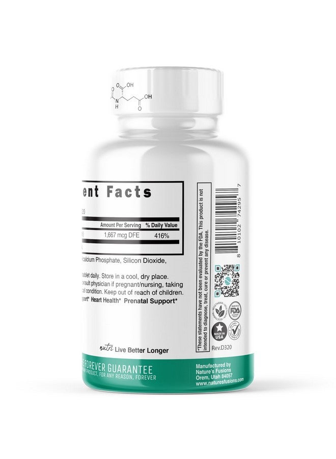 نايتشرز فوجنز Nature's Fusions Nutri 5-MTHF L Methylfolate 1MG - إمداد لمدة 4 أشهر، 120 قرصًا نباتيًا - مكمل حمض الفوليك المثيلي - الوظيفة الإدراكية، صحة القلب، دعم ما قبل الولادة - حمض الفوليك المثيلي - Image 3