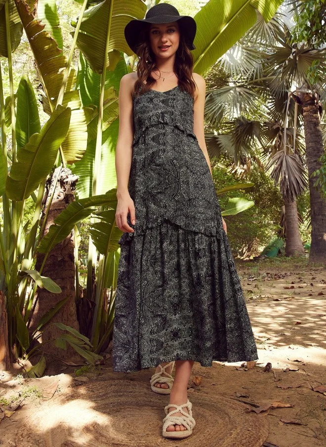 STREET 9 Black & White A-Line Maxi Dress for Women