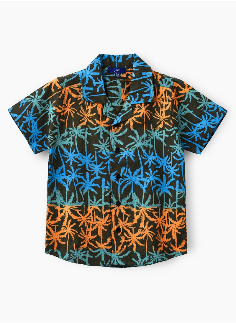 JAM Boys' Tropical Print Linen Shirt with Camp Collar  - Image 1