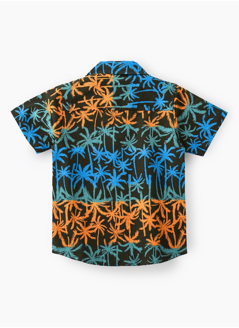 JAM Boys' Tropical Print Linen Shirt with Camp Collar  - Image 2
