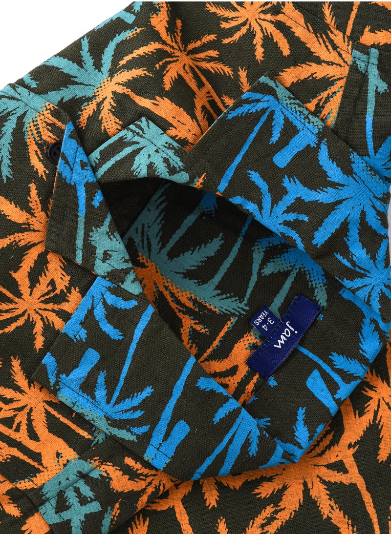 JAM Boys' Tropical Print Linen Shirt with Camp Collar  - Image 4
