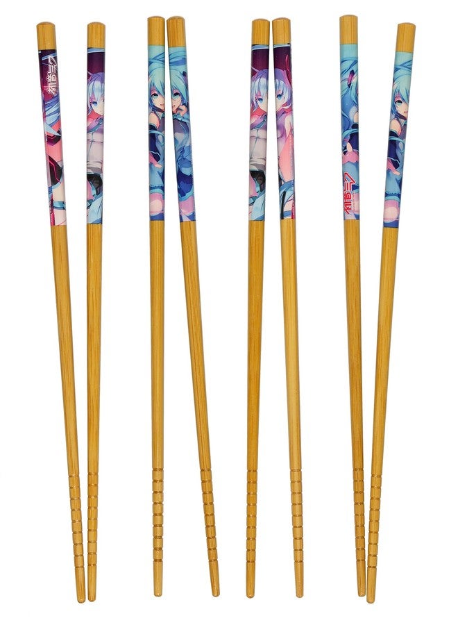 JUST FUNKY Hatsune Miku Chopsticks Virtual Pop Star Designs Reusable Bamboo Set, 4-Pack - Image 1