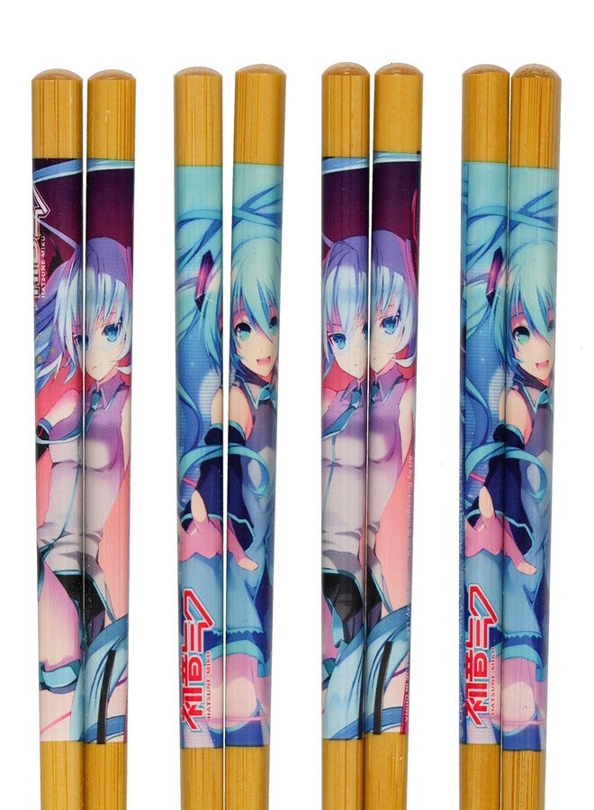 JUST FUNKY Hatsune Miku Chopsticks Virtual Pop Star Designs Reusable Bamboo Set, 4-Pack - Image 2