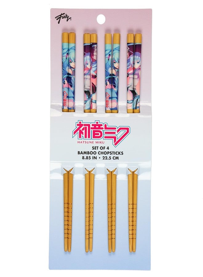 JUST FUNKY Hatsune Miku Chopsticks Virtual Pop Star Designs Reusable Bamboo Set, 4-Pack - Image 5