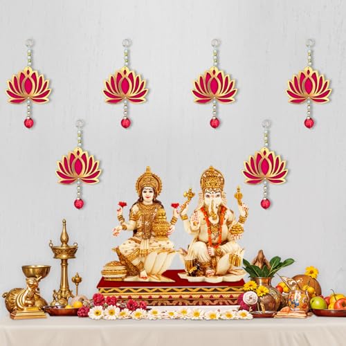 Party Propz Handmade Lotus Hangings for Decoration- 6 Pcs, 8 inch, Pooja Room Decorations Items, Temple Decorations Items, Pink Lotus Latkan for Haldi Decoration for Home Decor, Wedding Decor (MDF) - Image 1
