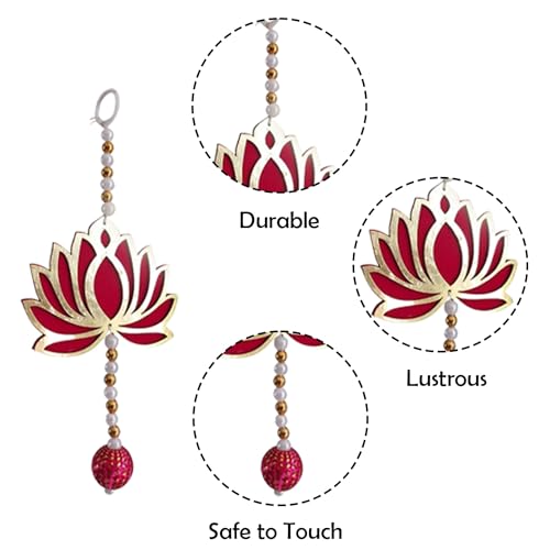 Party Propz Handmade Lotus Hangings for Decoration- 6 Pcs, 8 inch, Pooja Room Decorations Items, Temple Decorations Items, Pink Lotus Latkan for Haldi Decoration for Home Decor, Wedding Decor (MDF) - Image 3
