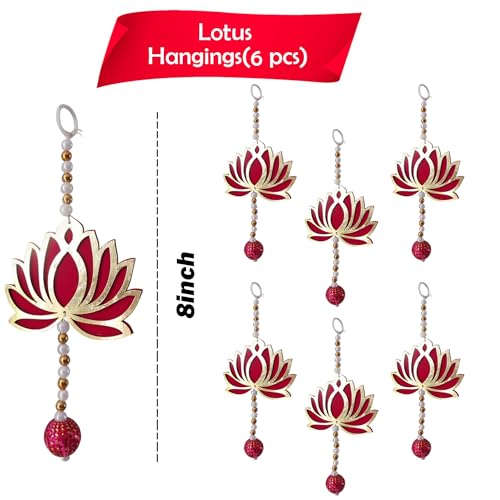 Party Propz Handmade Lotus Hangings for Decoration- 6 Pcs, 8 inch, Pooja Room Decorations Items, Temple Decorations Items, Pink Lotus Latkan for Haldi Decoration for Home Decor, Wedding Decor (MDF) - Image 2