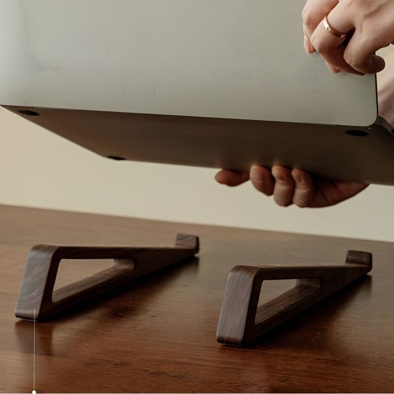 Desktop Wooden Laptop Stand Ergonomic Space Saving Lightweight Stand For Laptops iPad And Tablets Dark Brown - Image 3