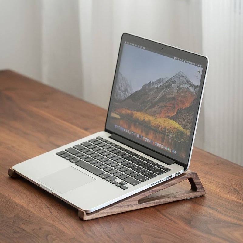 Desktop Wooden Laptop Stand Ergonomic Space Saving Lightweight Stand For Laptops iPad And Tablets Dark Brown - Image 5