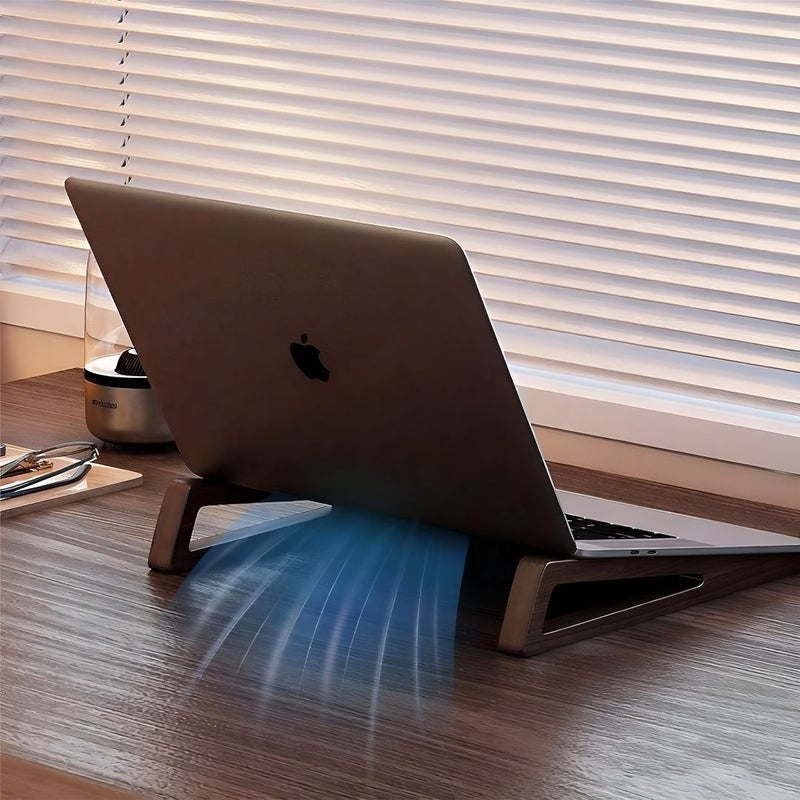 Desktop Wooden Laptop Stand Ergonomic Space Saving Lightweight Stand For Laptops iPad And Tablets Dark Brown - Image 4