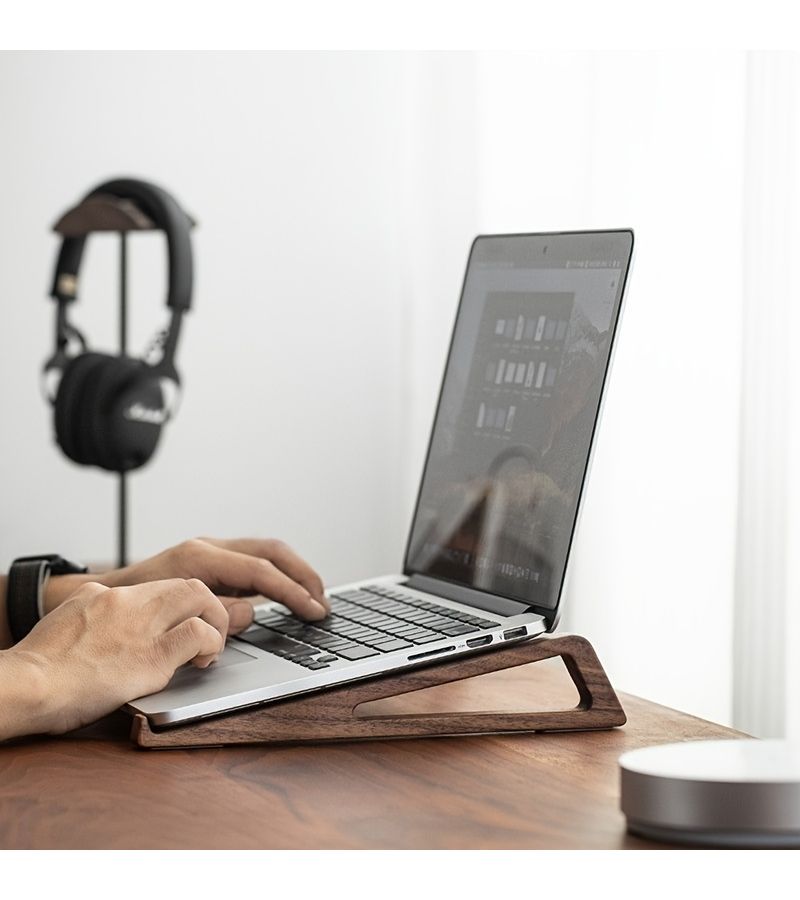 Desktop Wooden Laptop Stand Ergonomic Space Saving Lightweight Stand For Laptops iPad And Tablets Dark Brown - Image 2