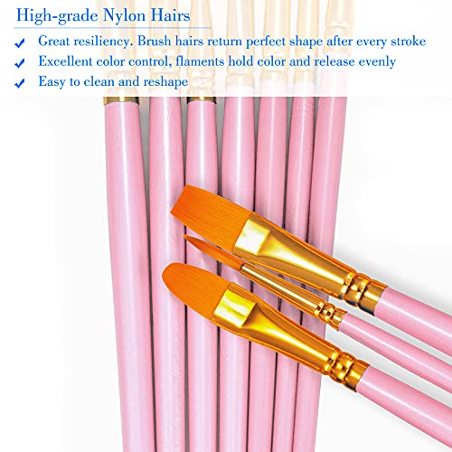BOSOBO Paint Brushes Set, 2 Pack 20 Pcs Round Pointed Tip Nylon Hair Artist Acrylic Paint Brushes for Acrylic Oil Watercolor, Face Nail Art, Miniature Detailing & Rock Painting, Pink - Image 4