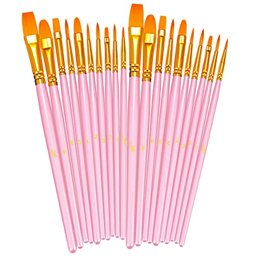 BOSOBO Paint Brushes Set, 2 Pack 20 Pcs Round Pointed Tip Nylon Hair Artist Acrylic Paint Brushes for Acrylic Oil Watercolor, Face Nail Art, Miniature Detailing & Rock Painting, Pink - Image 1