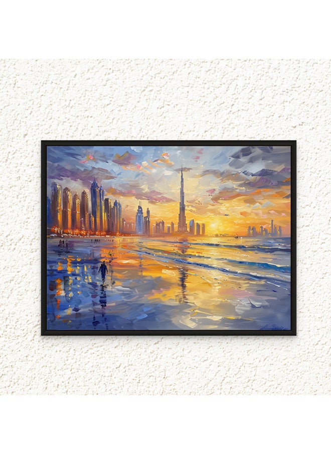Art Decor - Art Decor Framed Canvas Abstract Painting Print of Dubai Beach Dubai Skyline Cityscape Colorful Dubai Sunset Wall Art Print Wall Decor for Office Living Room Bedroom Gifting - Image 1