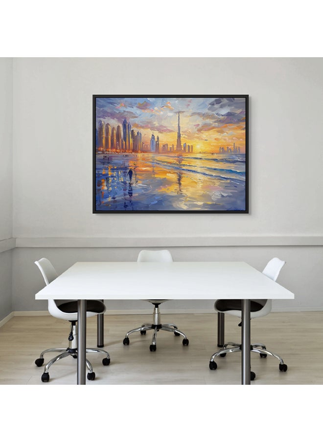 Art Decor - Art Decor Framed Canvas Abstract Painting Print of Dubai Beach Dubai Skyline Cityscape Colorful Dubai Sunset Wall Art Print Wall Decor for Office Living Room Bedroom Gifting - Image 1