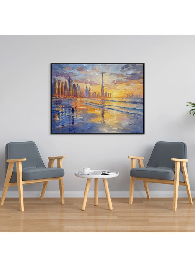 Art Decor - Art Decor Framed Canvas Abstract Painting Print of Dubai Beach Dubai Skyline Cityscape Colorful Dubai Sunset Wall Art Print Wall Decor for Office Living Room Bedroom Gifting - Image 1