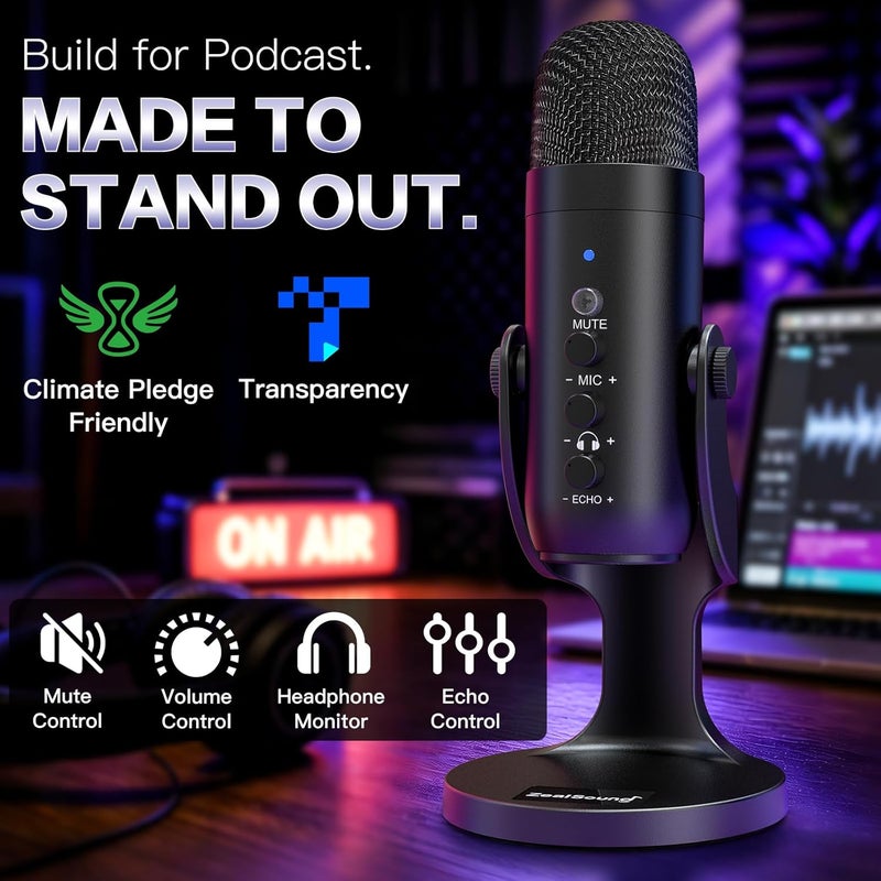 USB Gaming Microphone,Condenser Computer PC Microphones,Plug&Play Mic for PS4/PS5 Vocal,YouTube Podcast on Mac&Windows with Mic Gain Control,Mute Button,Noise cancel,Headphone Jack,K66 Black - Image 2