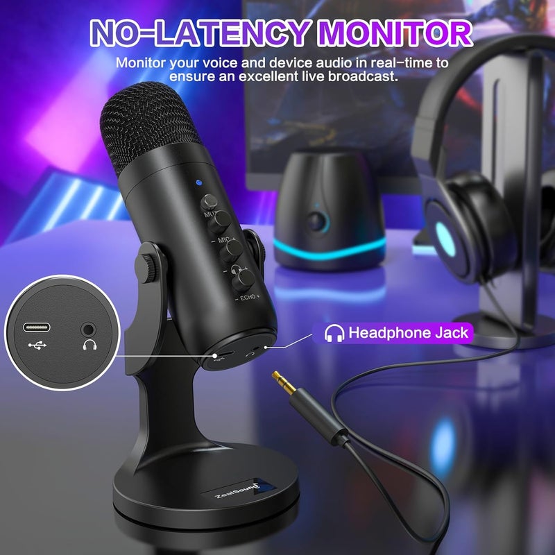 USB Gaming Microphone,Condenser Computer PC Microphones,Plug&Play Mic for PS4/PS5 Vocal,YouTube Podcast on Mac&Windows with Mic Gain Control,Mute Button,Noise cancel,Headphone Jack,K66 Black - Image 5