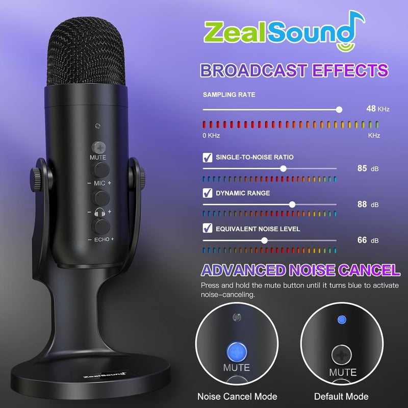 USB Gaming Microphone,Condenser Computer PC Microphones,Plug&Play Mic for PS4/PS5 Vocal,YouTube Podcast on Mac&Windows with Mic Gain Control,Mute Button,Noise cancel,Headphone Jack,K66 Black - Image 3
