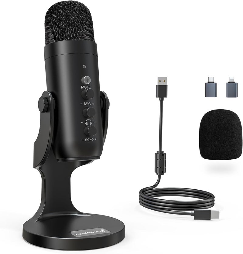 USB Gaming Microphone,Condenser Computer PC Microphones,Plug&Play Mic for PS4/PS5 Vocal,YouTube Podcast on Mac&Windows with Mic Gain Control,Mute Button,Noise cancel,Headphone Jack,K66 Black - Image 1