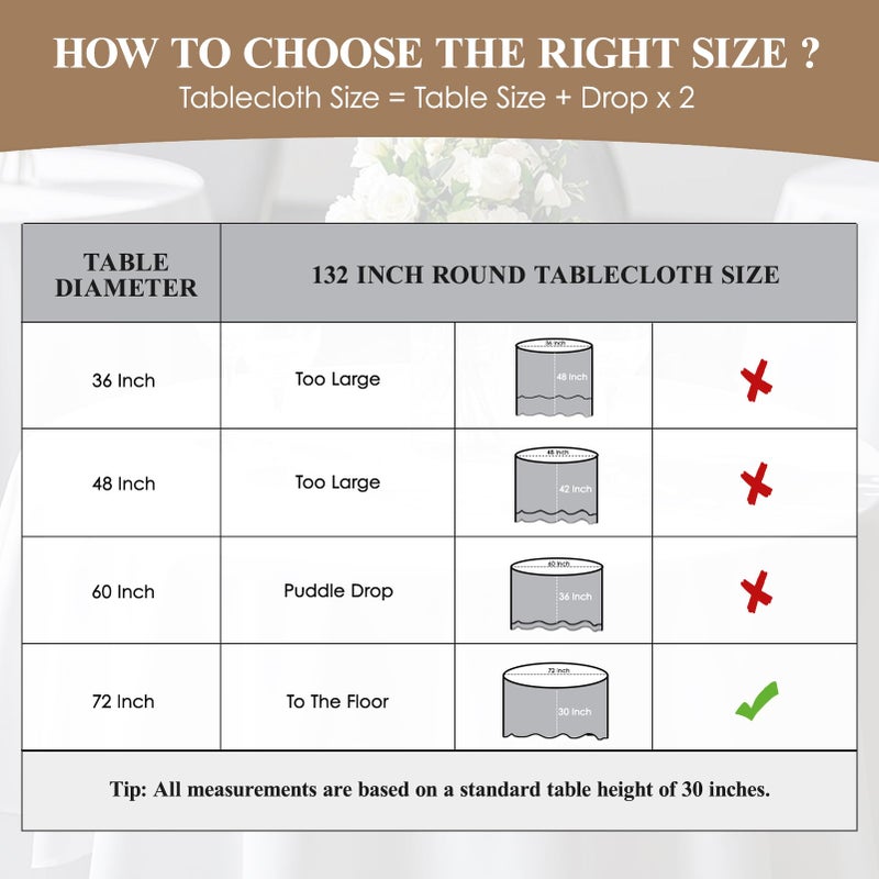 Aocoz Round Tablecloth 132 Inch 10 Pack White Tablecloths Washable Decorative Linen Polyester Table Clothes Cover for Dining Table Banquets Buffet Parties and Wedding - Image 2