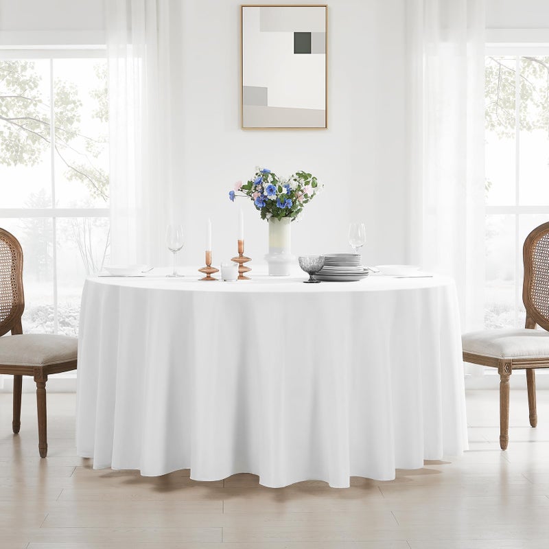 Aocoz Round Tablecloth 132 Inch 10 Pack White Tablecloths Washable Decorative Linen Polyester Table Clothes Cover for Dining Table Banquets Buffet Parties and Wedding - Image 3