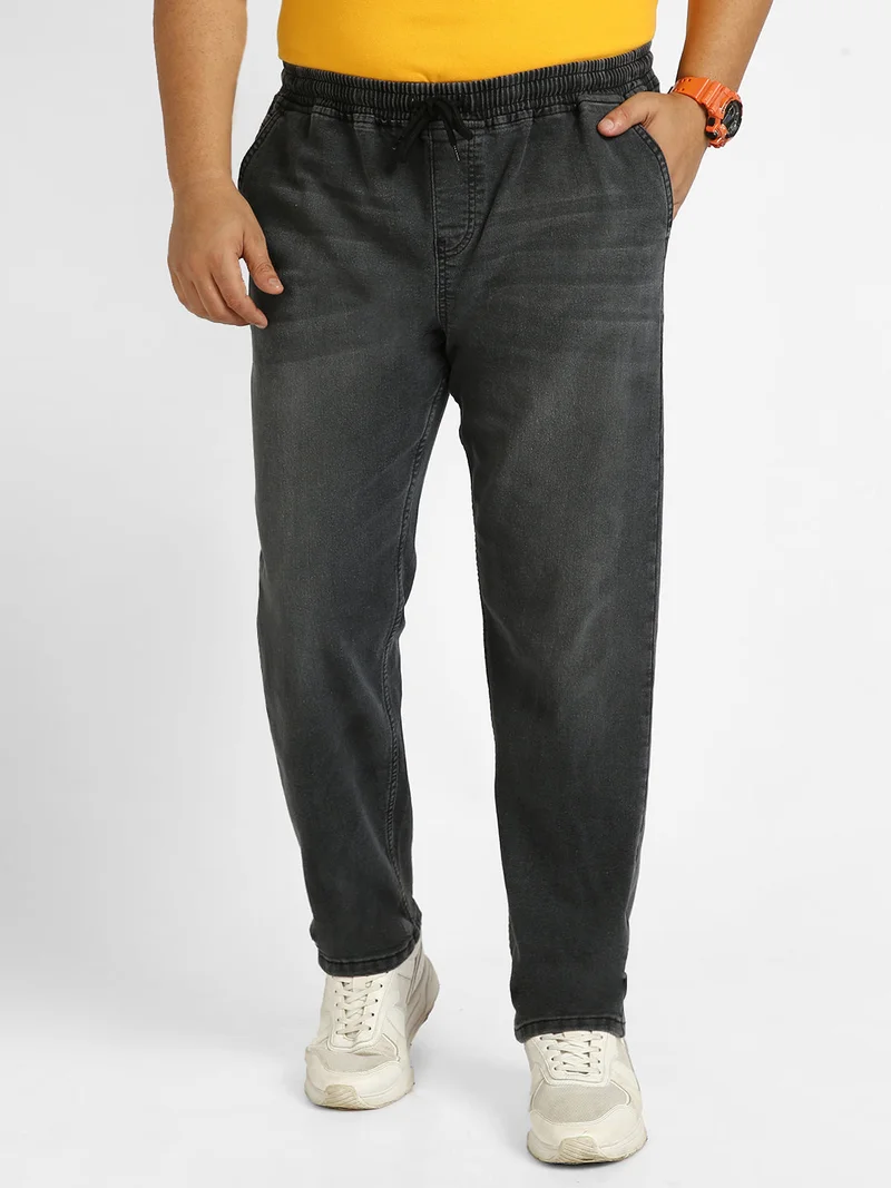 Urbano Plus Men's Dark Grey Regular Fit Washed Jogger Jeans Stretchable