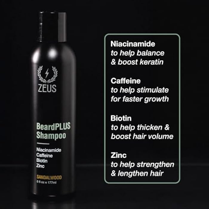 ZEUS BeardPLUS Shampoo for Men, Enhanced Beard Growth & Hair Care Treatment with Biotin & Caffeine to Boost Thickness, Strength, Hydration, and Skin Comfort (Made in USA) 6 oz. - Image 2