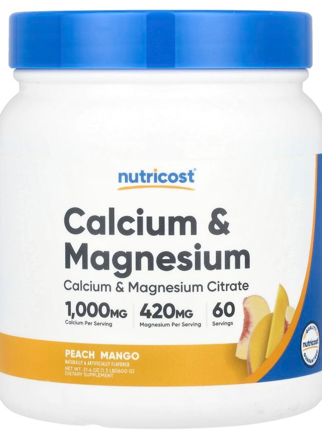 Nutricost Calcium & Magnesium Peach Mango  21.4 oz (600 g) - Image 1