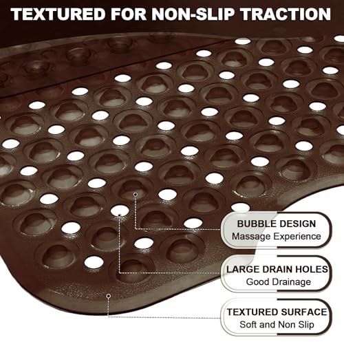 Linoows Bathtub and Shower Mats, 40x16 Inch Extra Large Non Slip Soft Bath Tub Mat with Suction Cups and Drain Holes for Bathroom Floor and Keep Tubs Clean, Machine Washable, Clear Chocolate - Image 2