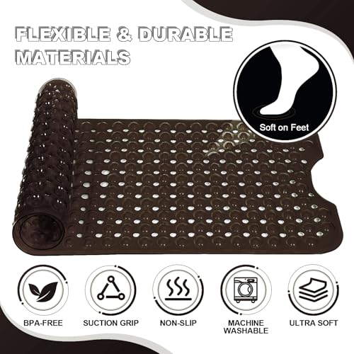 Linoows Bathtub and Shower Mats, 40x16 Inch Extra Large Non Slip Soft Bath Tub Mat with Suction Cups and Drain Holes for Bathroom Floor and Keep Tubs Clean, Machine Washable, Clear Chocolate - Image 5