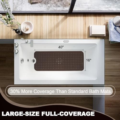 Linoows Bathtub and Shower Mats, 40x16 Inch Extra Large Non Slip Soft Bath Tub Mat with Suction Cups and Drain Holes for Bathroom Floor and Keep Tubs Clean, Machine Washable, Clear Chocolate - Image 4