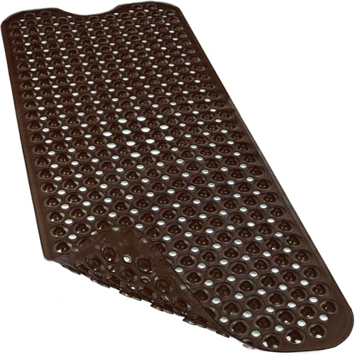Linoows Bathtub and Shower Mats, 40x16 Inch Extra Large Non Slip Soft Bath Tub Mat with Suction Cups and Drain Holes for Bathroom Floor and Keep Tubs Clean, Machine Washable, Clear Chocolate - Image 1