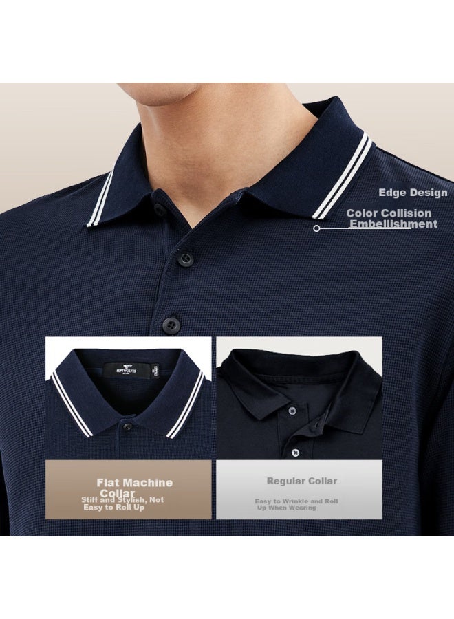Septwolves Long-sleeve Polo Shirt For Men, Business Casual Waffle Knit, Front Chest Wolf Logo Embroidery, Turn-down Collar, Pullover Sweater, Men's Top - Image 3