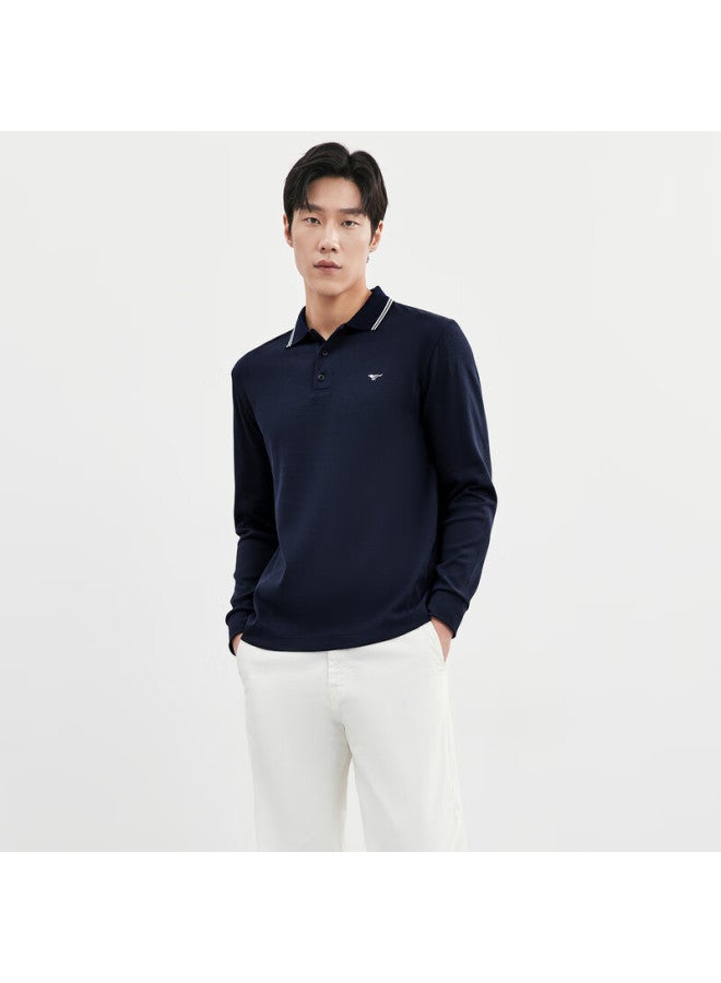 Septwolves Long-sleeve Polo Shirt For Men, Business Casual Waffle Knit, Front Chest Wolf Logo Embroidery, Turn-down Collar, Pullover Sweater, Men's Top - Image 5
