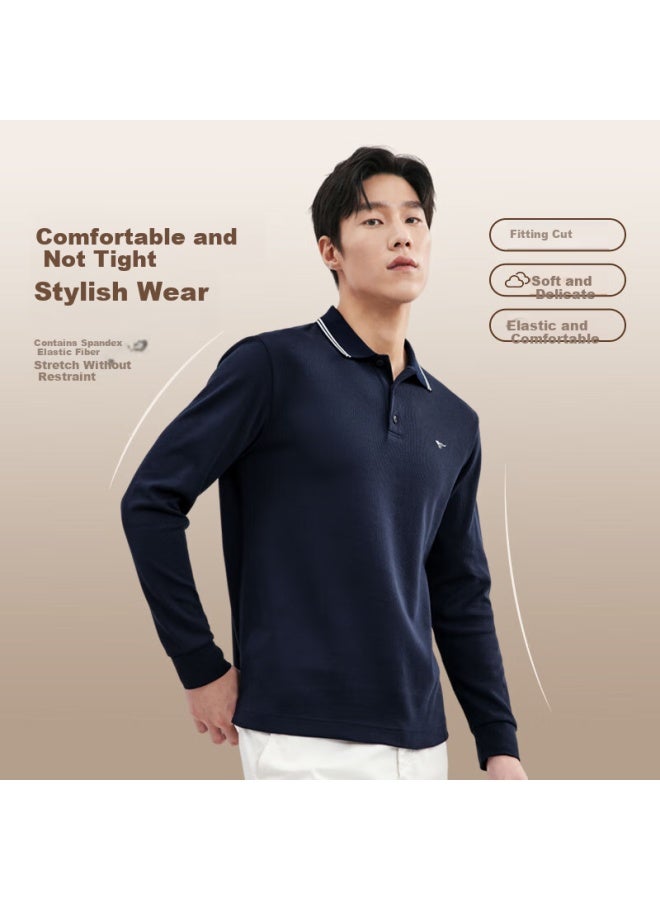 Septwolves Long-sleeve Polo Shirt For Men, Business Casual Waffle Knit, Front Chest Wolf Logo Embroidery, Turn-down Collar, Pullover Sweater, Men's Top - Image 2