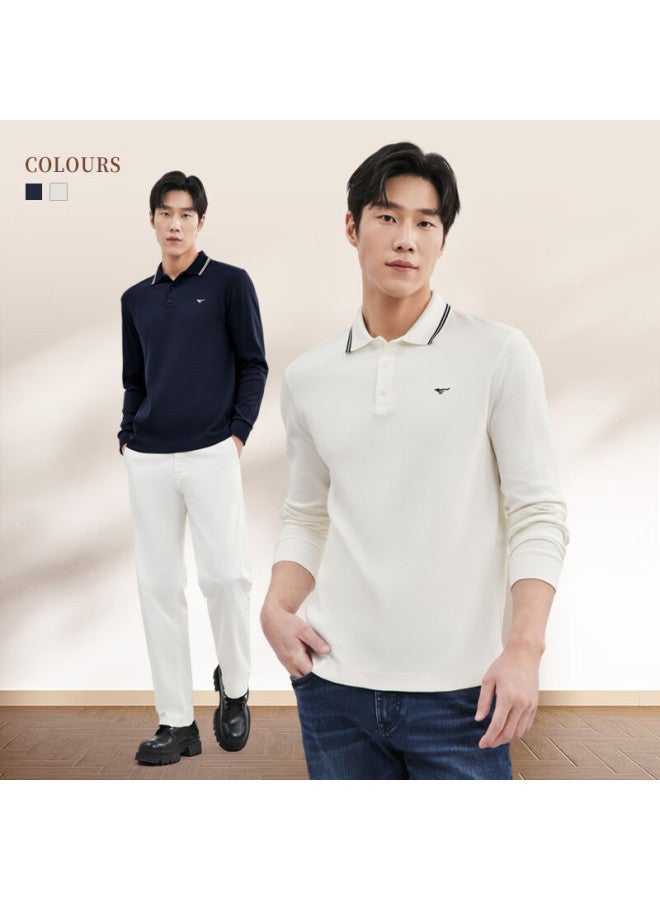 Septwolves Long-sleeve Polo Shirt For Men, Business Casual Waffle Knit, Front Chest Wolf Logo Embroidery, Turn-down Collar, Pullover Sweater, Men's Top - Image 4