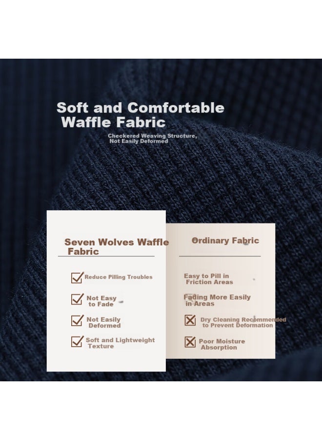 Septwolves Long-sleeve Polo Shirt For Men, Business Casual Waffle Knit, Front Chest Wolf Logo Embroidery, Turn-down Collar, Pullover Sweater, Men's Top - Image 1
