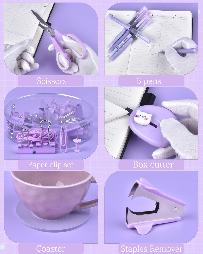 Vamrak Purple Desk Accessories and Organizers with Desk Organizer and 360Â°Rotating Pen Holder stapler Pen and a Lot of Office Purple Office Supplies Beautifully Presented in a Gift Box - Image 4