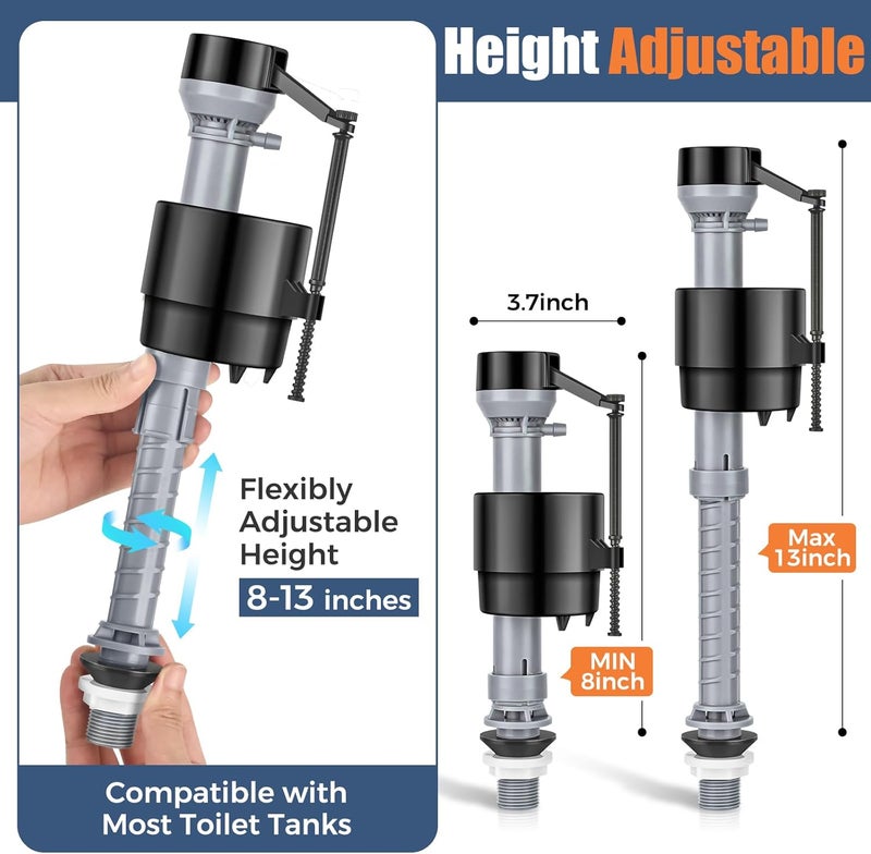 TEVIORA Universal Toilet Fill Valve Replacement Kit, Toilet Repair Kit Inside Tank, Height Adjustable & Water-Saving, Quiet & Anti-Siphon, Easy to Install (1-Pack) - Image 3