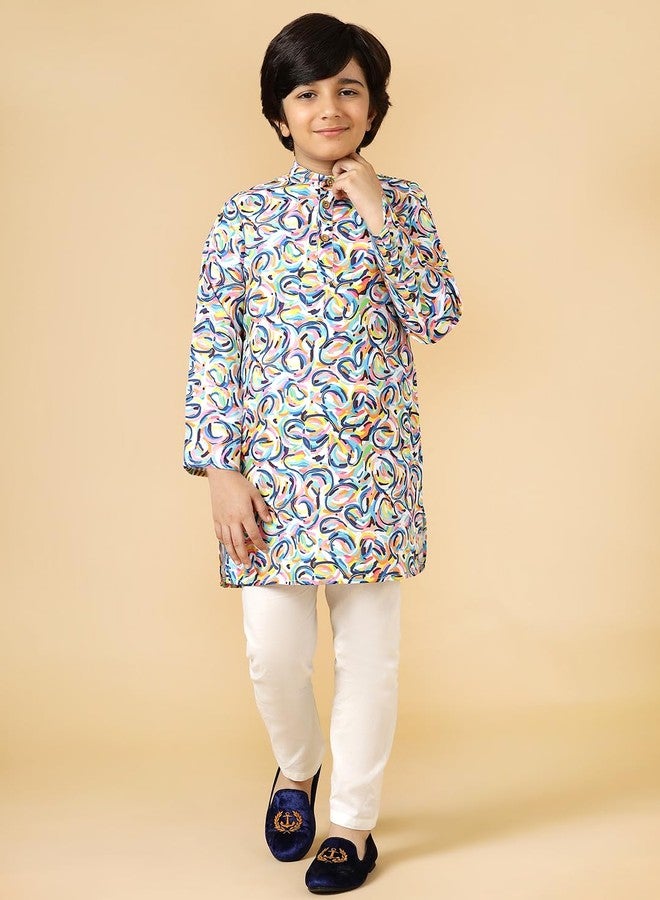 A.T.U.N. (ALL THINGS UBER NICE) Multi Color Swirls Kurta & Pyjama Set - Image 3
