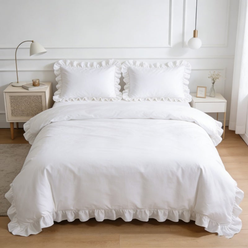 A 2/3pcs French Romantic Style Duvet Cover with a Sweet And Delicate Ruffled Design, Made from Ultra-Soft, Wrinkle-Resistant Fabric in Pure White. This Bedding Is Easy to Care for And Includes a Duvet Cover And One Or Two Pillowcases - Image 2