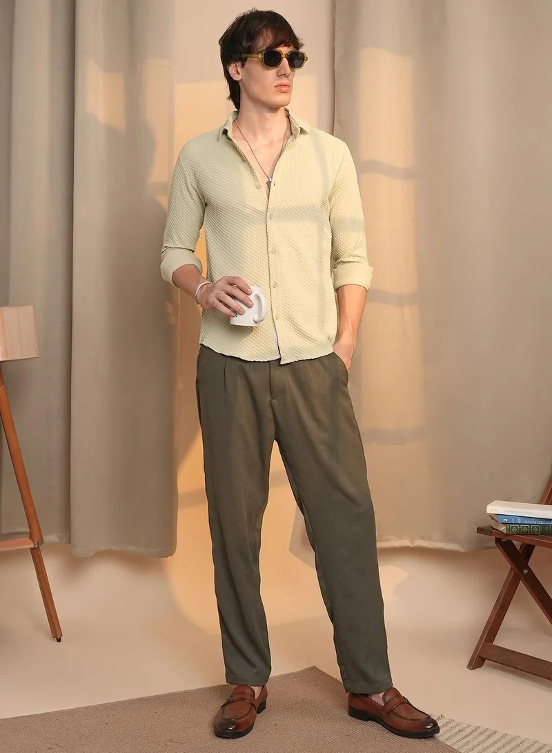 CAHOOT Beige Men's Butter Yellow Micro Cubic-Textured Shirt for Men | Best Price UAE